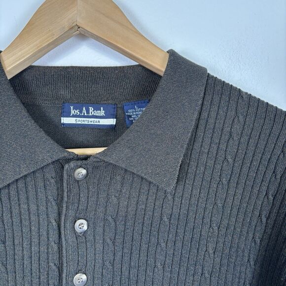 VTG Jos A Bank Mens Large Polo Sweater Dark Olive Green Button Pullover Cotton - Picture 4 of 5